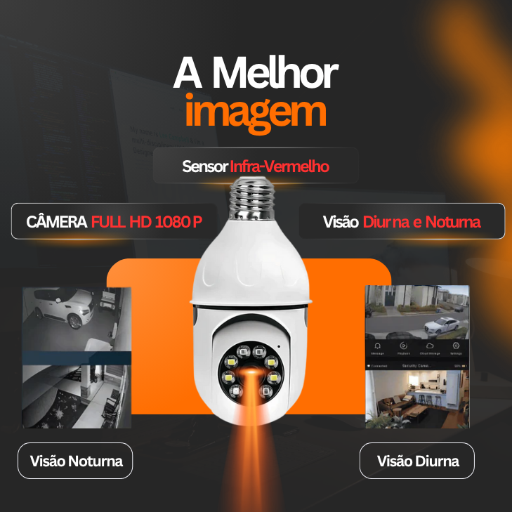 Câmera de Segurança gira 360 a Prova D'água Infravermelho Lâmpada Sem Fio