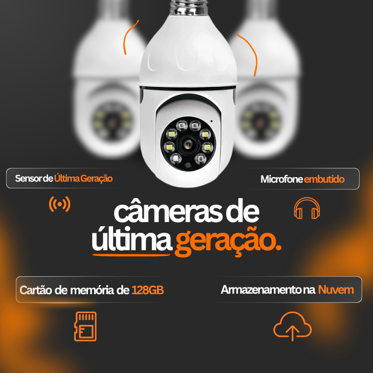 Câmera de Segurança gira 360 a Prova D'água Infravermelho Lâmpada Sem Fio