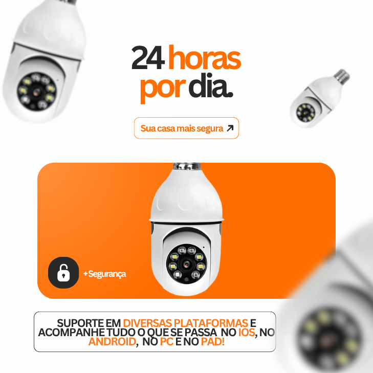 Câmera de Segurança gira 360 a Prova D'água Infravermelho Lâmpada Sem Fio