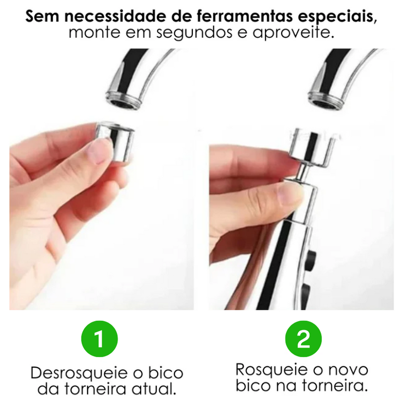Adaptador de Torneira HydraTwist® | 3 Jatos com Economia de Água