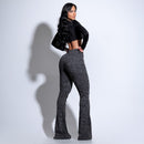 Calça Modeladora Flare Cós Alto Mescla - Silhueta Perfeita em Segundos em P da categoria Calça Modeladora P4 na ShopBran